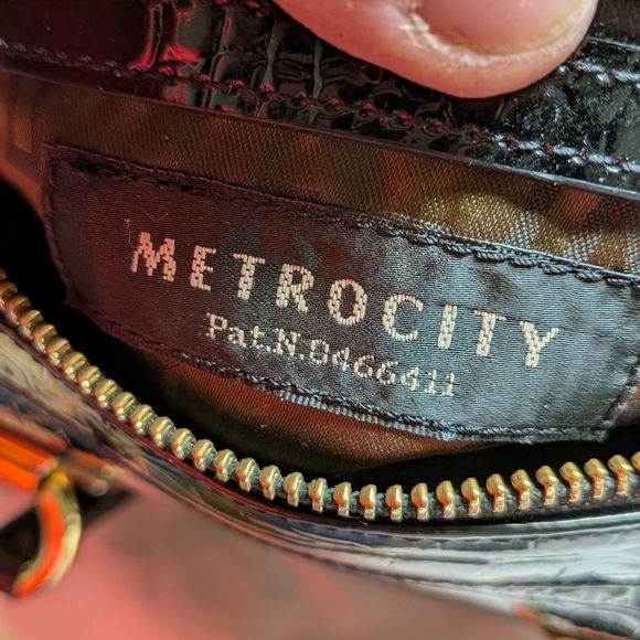 Metrocity Black Croc-Embossed Satchel with Gold Accents - Picture 9 of 9